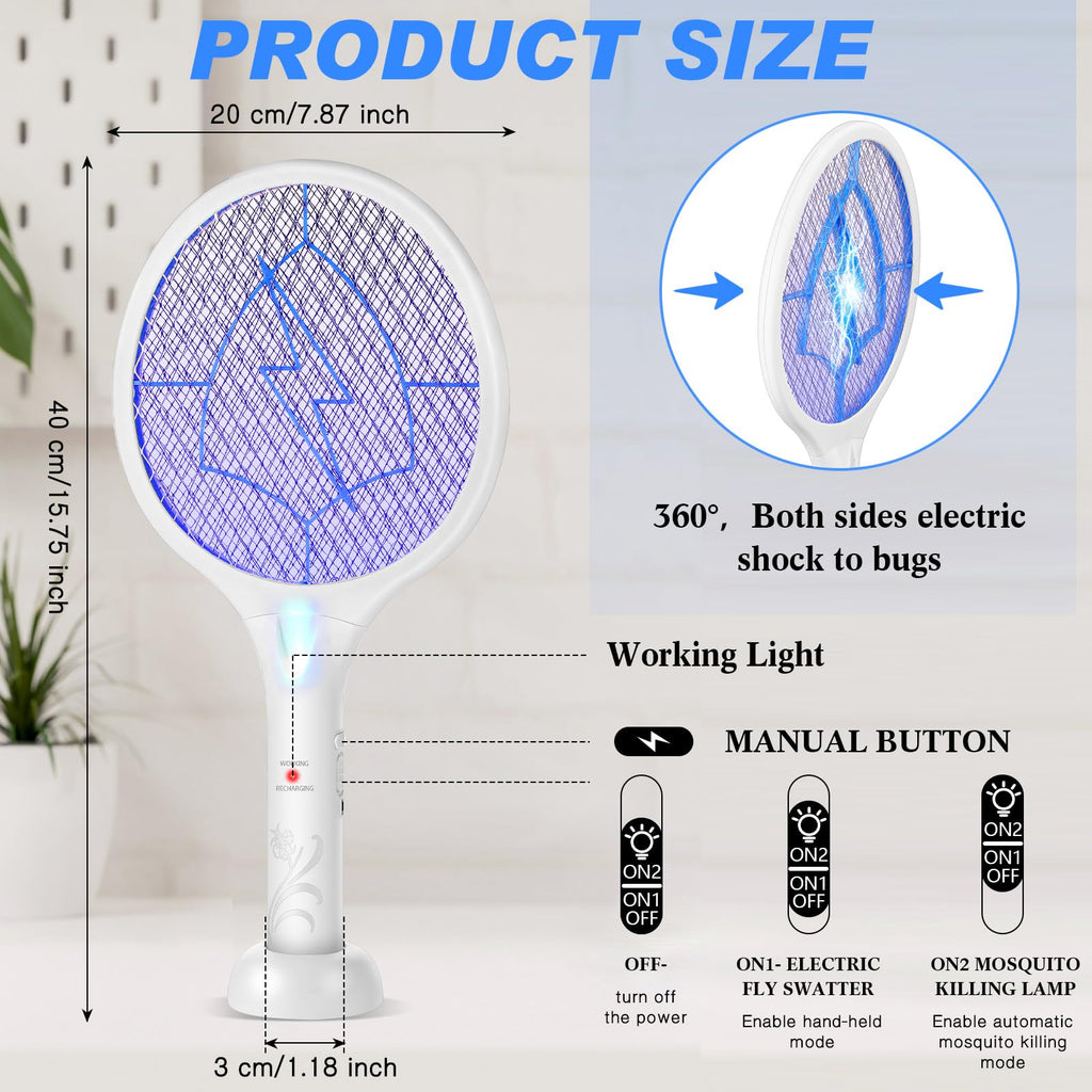 Qualirey Electric Fly Swatter 2 in 1 Rechargeable Mosquito Swatters UV Light Bug Zapper Racket Fly Mosquito Zapper Insect Control for Home Bedroom Kitchen Office Backyard Patio Indoor Outdoor (4 Pcs)