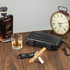 Travel Humidor Box With Cigar Accessories - Spanish Cedar, Humidifier, Cutter, Stand, Punch - Holds 4-5 Cigars - Waterproof, Crushproof, Airtight Seal