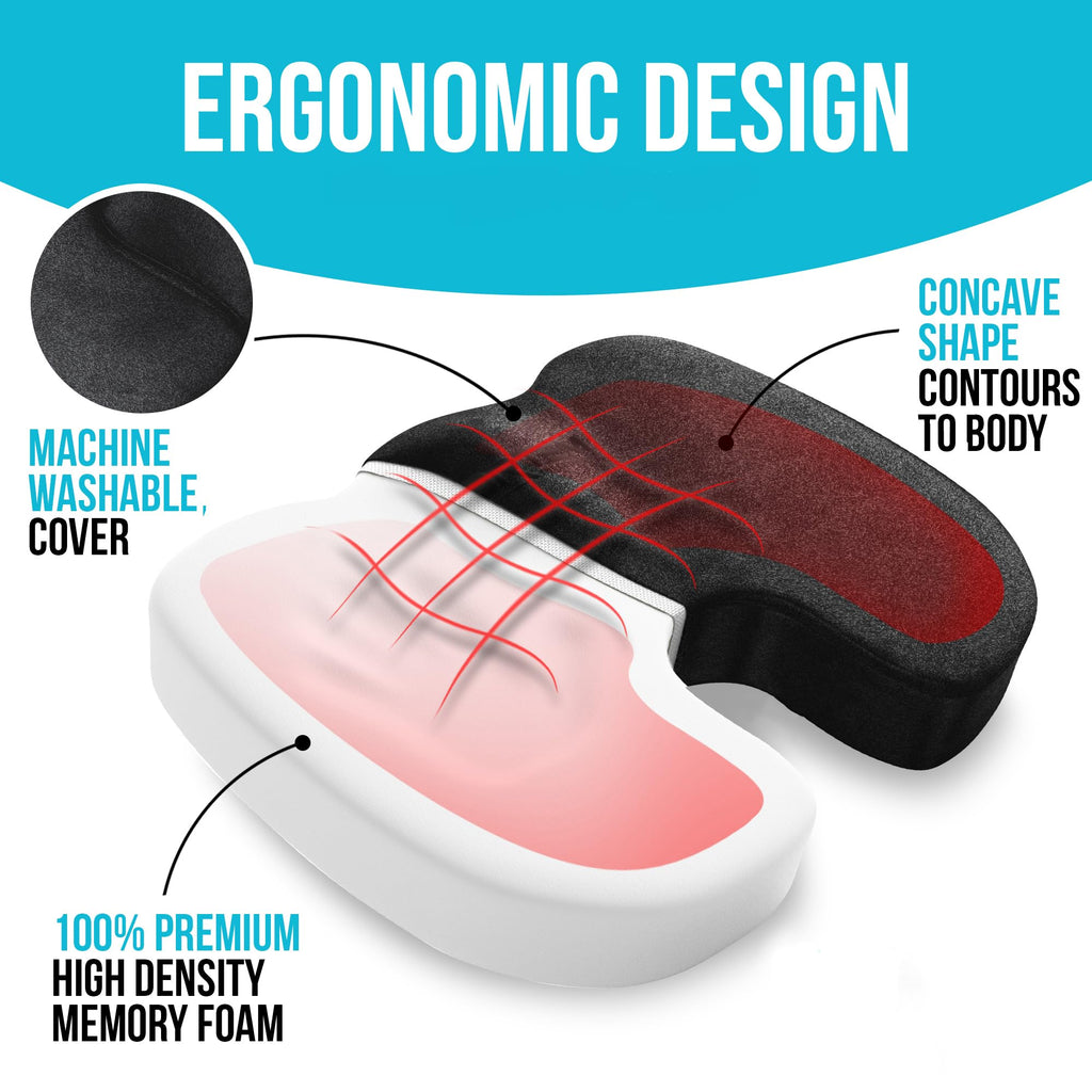 FORTEM Office Chair Cushion and Back Support for Office Chair, Lumbar Support Pillow, Memory Foam, Non Slip Sitting and Back Rest for Gaming, Car Seat Cushion, Chair Pad, XL