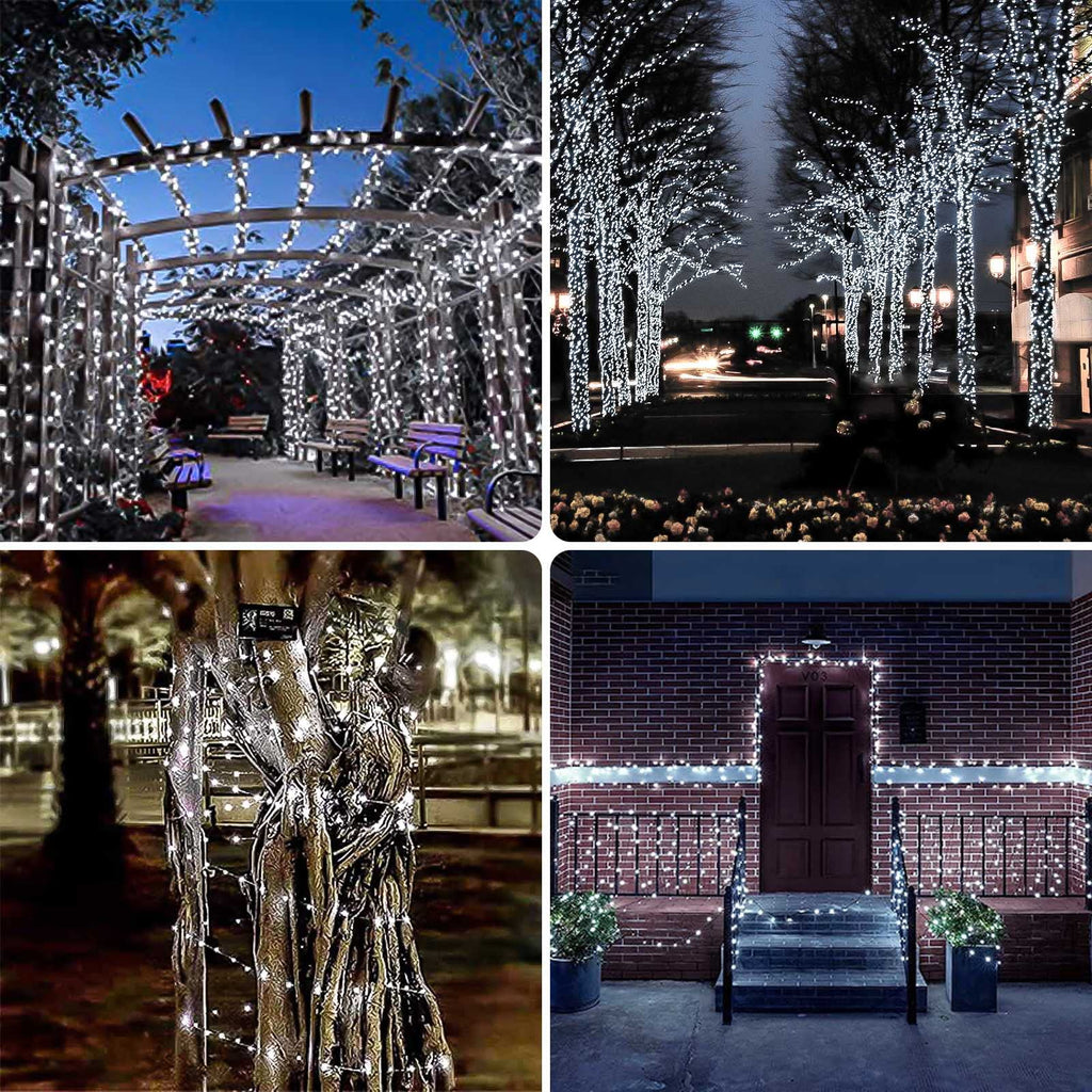 White 4-Pack 160FT 400 LED Solar String Lights, Solar Fairy Lights Outdoor Waterproof with 8 Modes, Solar Christmas Twinkle Lights for Christmas Decorations Tree Wedding Party Garden Patio(Cool White)