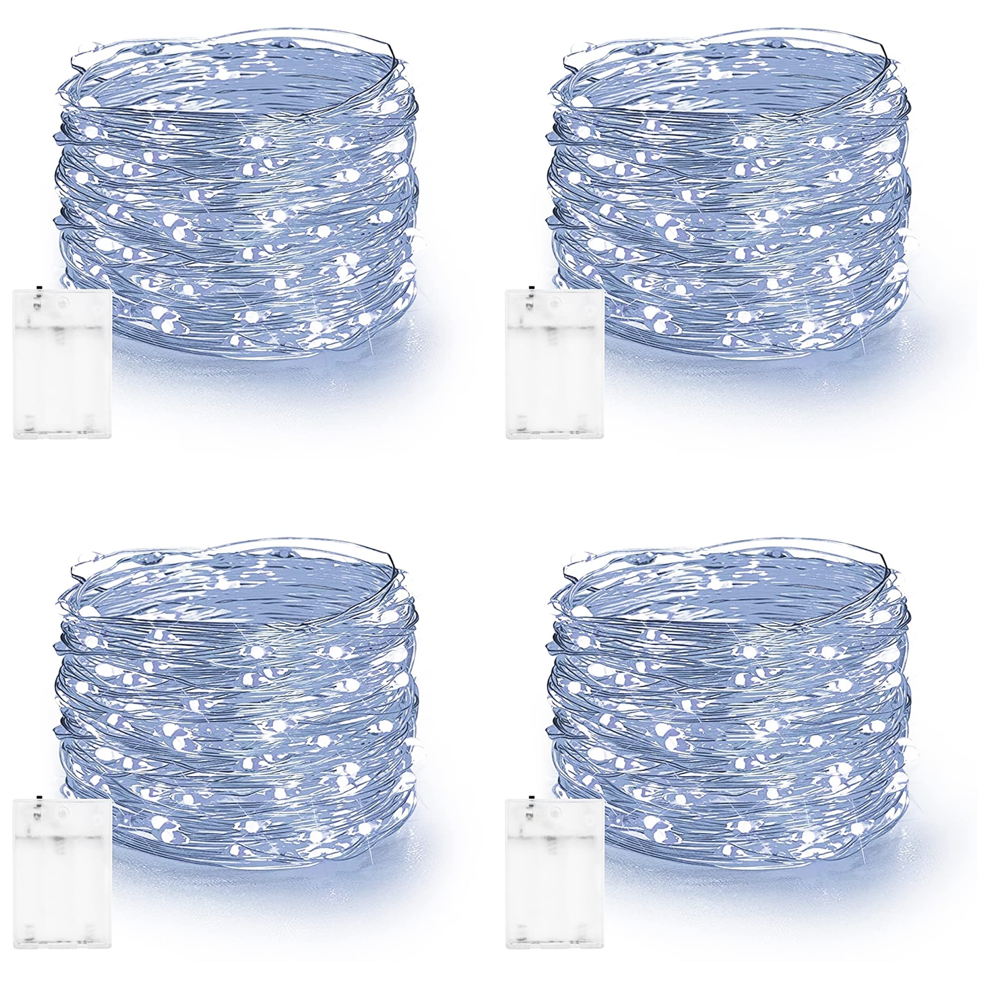 Dazzle Bright Fairy Lights Battery Operated, 4 Pack Total 80FT 240LED Silver Wire Waterproof Battery Operated String Lights, Christmas Decorations for Indoor Outdoor Bedroom Yard Decor, White
