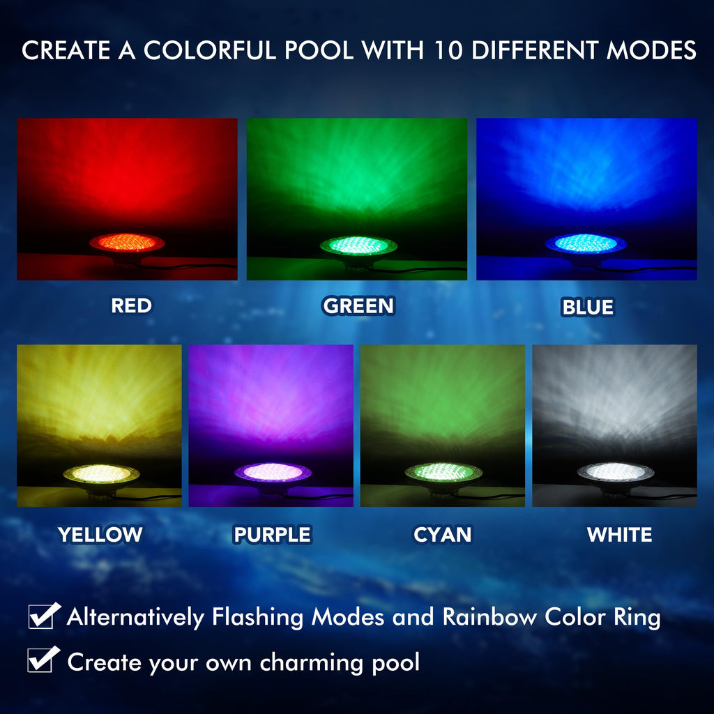 HQUA PN01DC LED Inground Pool Lighting System RGBW Color Change 10 Inch 50W, Remote/App Control, 120V AC, 100 Feet Cord