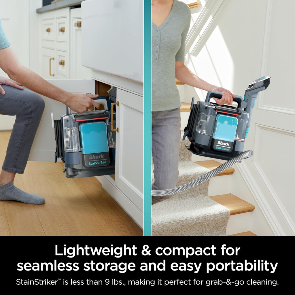 Shark Carpet Cleaner Machine, Portable Upholstery StainStriker, Spot, Odor & Stain Remover, 2 Carpet Cleaner Solutions, 4 Tools, Perfect for Pet Hair, Carpet, Area Rugs, Couches, Nordic Blue, PX202BRN