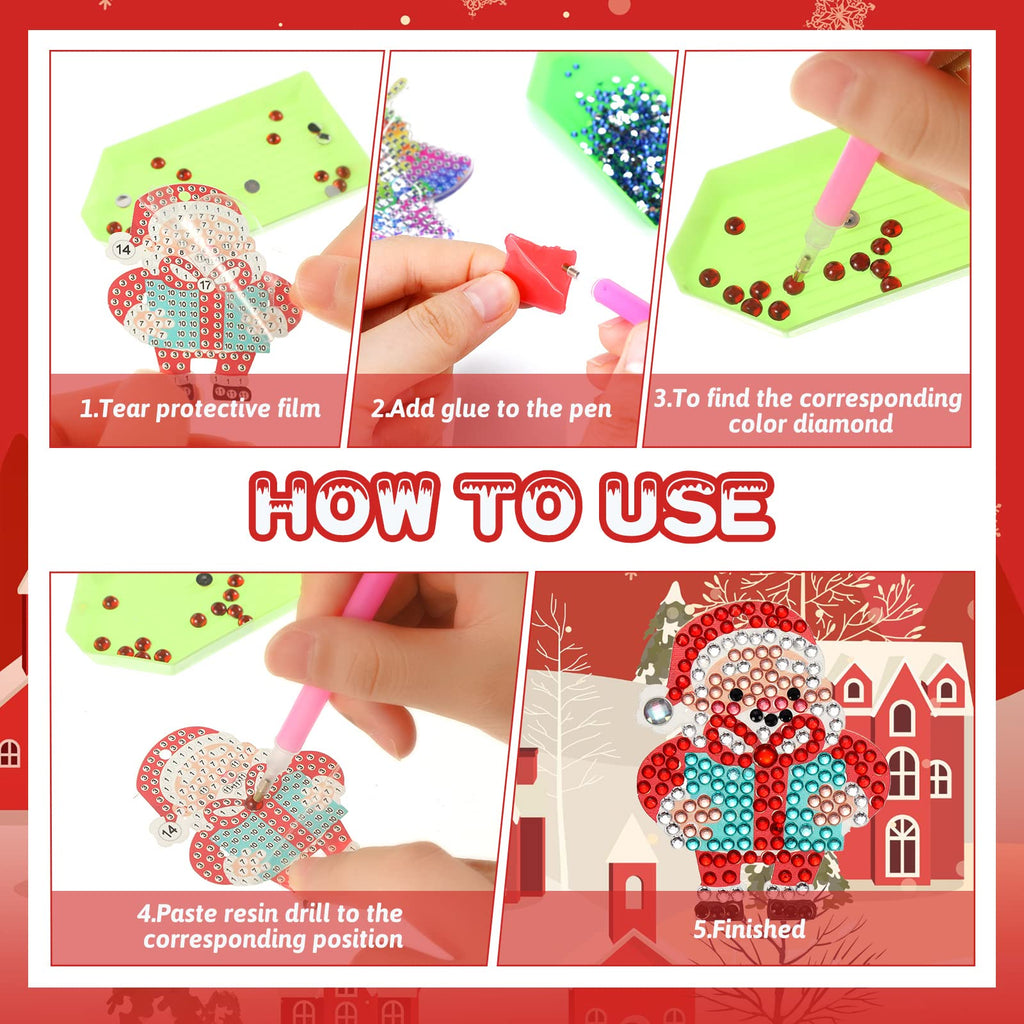Jetec 20 Pcs Christmas Diamond Painting Ornaments Diamond Art Kits Crystal Painting Ornaments for Crafts Xmas Decor