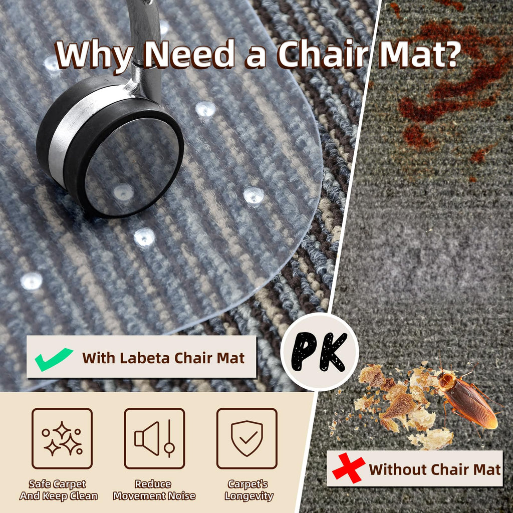 Office Chair Mat Carpet Protector: 36" x 48" Plastic Heavy Duty Computer Desk Mats with Lip for Low Flat and No Pile Carpeted Floor - Clear Rug Pad for Rolling Chairs Office Work Home Gaming Rectangle