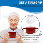 Providence Spillproof Compact 8oz Adult Sippy Cup with 2 Handles - Sip Cups for Adults for Limited Mobility - Handicapped Accessories - Handicap Cups for Elderly Care - Made in the USA - Red - 3