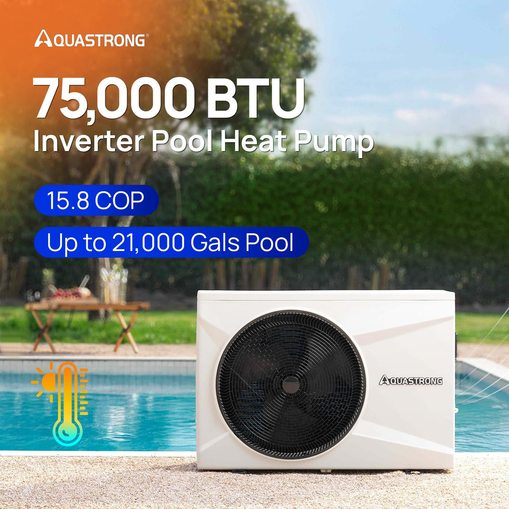 AQUASTRONG Inverter Swimming Pool Heat Pump,Pool Heater for Above Ground and Inground Pool Heating Smart WiFi Control and Cooling Pool Heater Pools Up to, 21000 Gallons