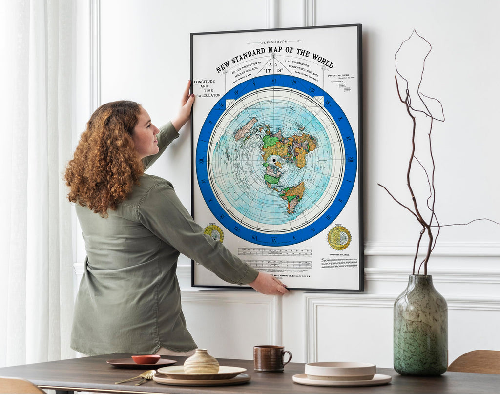 Flat Earth Map of the World - 1892 Alexander Gleason Map -24x36 inches- Wall Art Poster Print Décor Gift - Circular Plane - Longitude and Time - Polar Azimuthal Projection - Flat Earthers - Unframed Home School Gift Decor