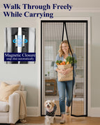 Magnetic Screen Door - 38.0'' x 82.0'' Retractable Screen Door Mesh for Entry Door or Sliding Door, Pet & Kid Friendly, Hands-Free Closure Keeps Bugs Out & Lets Breeze in, Stripe Black