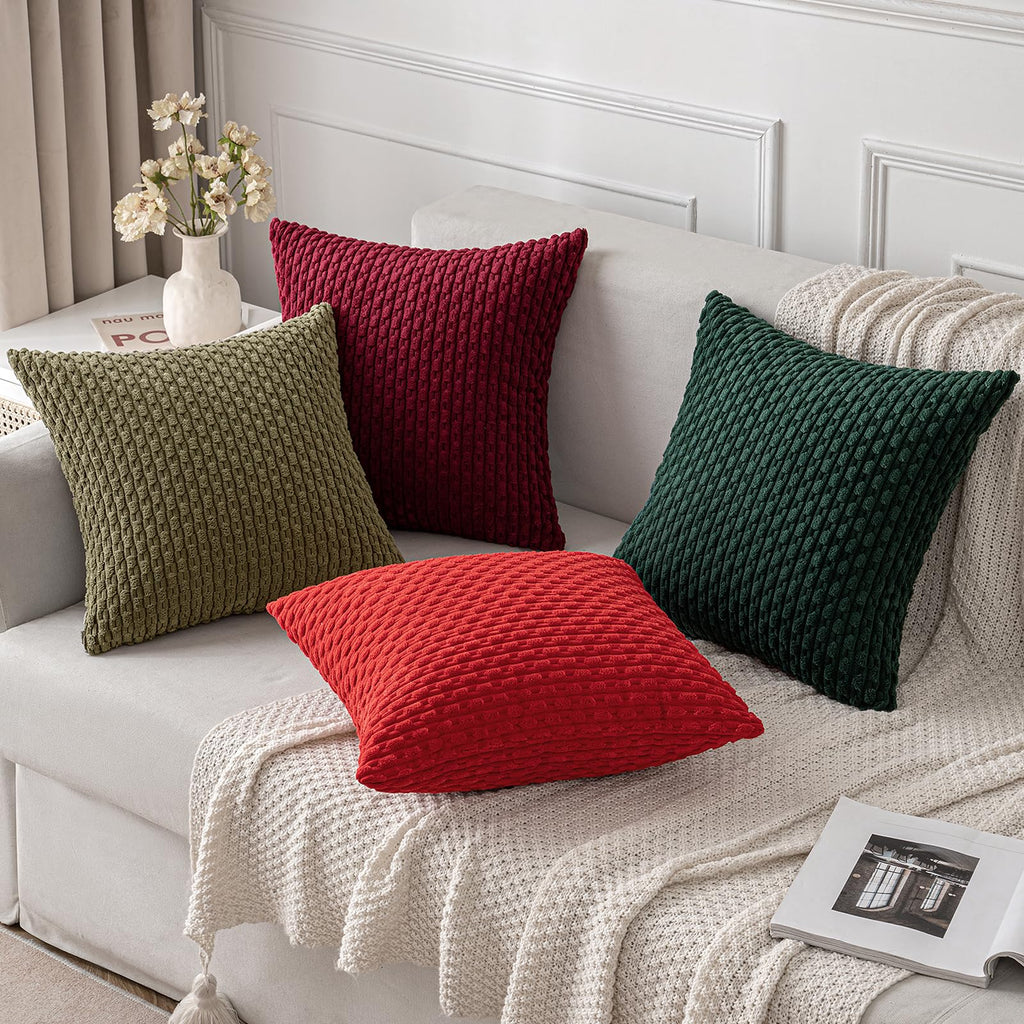 MIULEE Throw Pillow Covers Soft Corduroy Decorative Set of 2 Boho Striped Pillow Covers Pillowcases Farmhouse Home Decor for Christmas Couch Bed Sofa Living Room 18x18 Inch Wine Red
