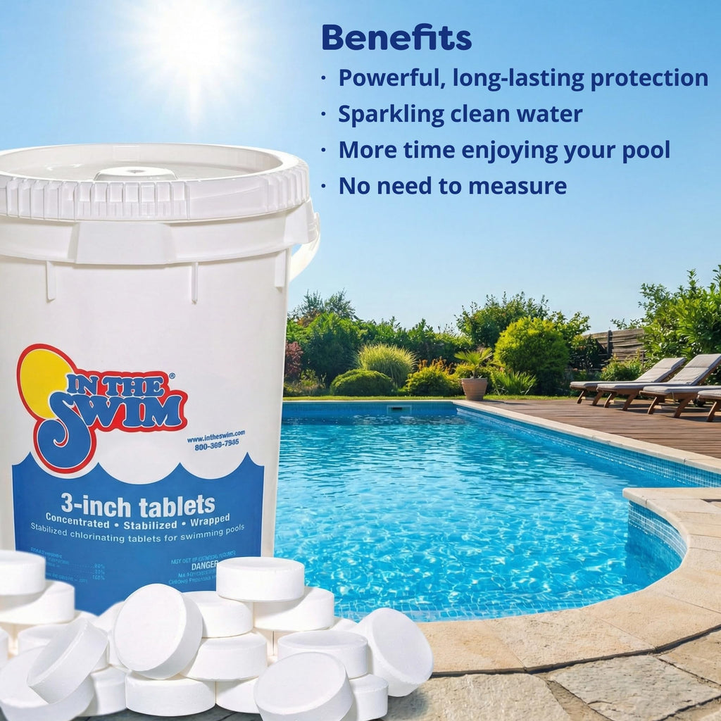 In The Swim Opening Kit and Chlorine Bundle - Pre-Measured Opening Kit for Easy Use - 10 Pound Bucket of 3-Inch Stabilized Chlorine Tablets - Inground and Above Ground Pools Up to 7,500 Gallons