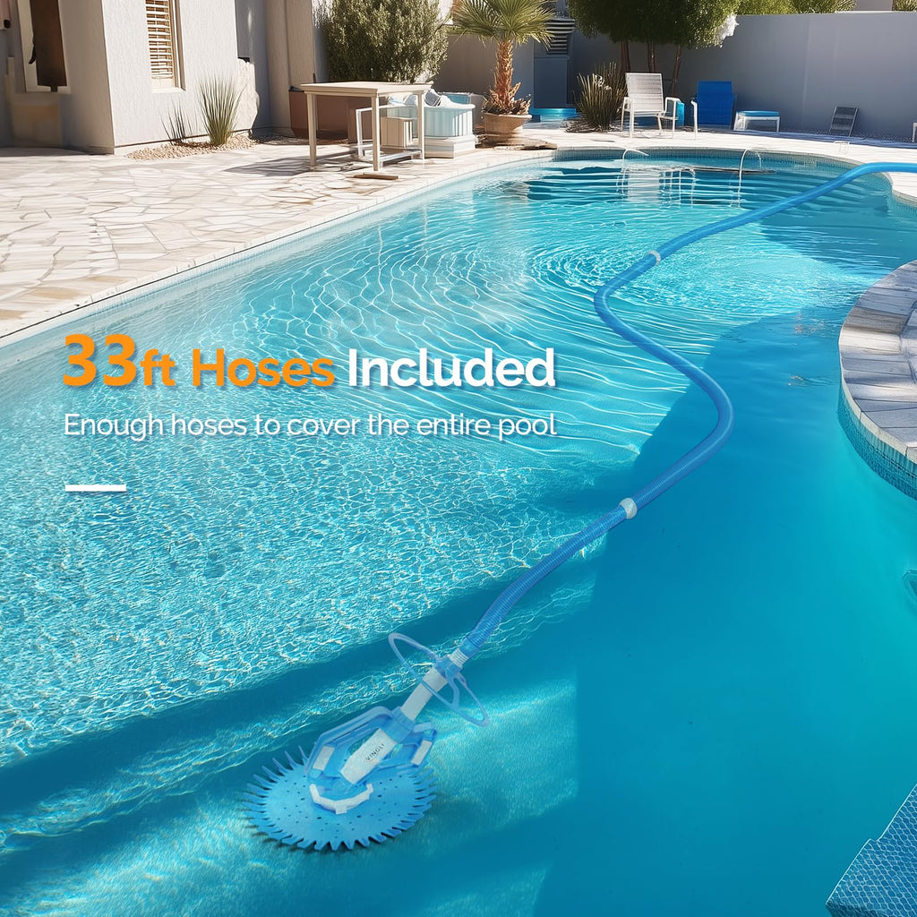 VINGLI Pool Vacuum Cleaner Automatic Sweeper Swimming Pool Creepy Crawler Vacuum with 33FT Hoses (Light Blue&White)