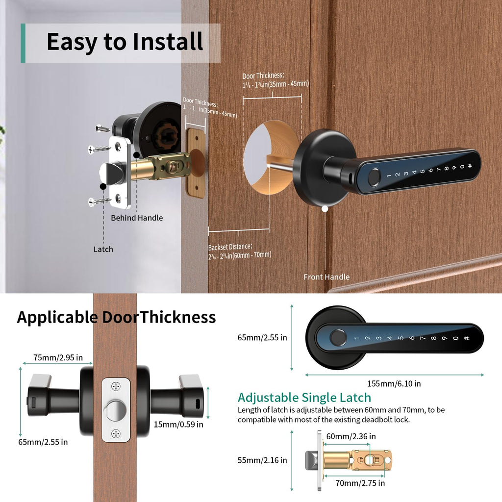 IRONZON Fingerprint Door Lock Biometric Door Lock with Keypad with Handle for Home Hotel Office Apartment Bedroom Gray