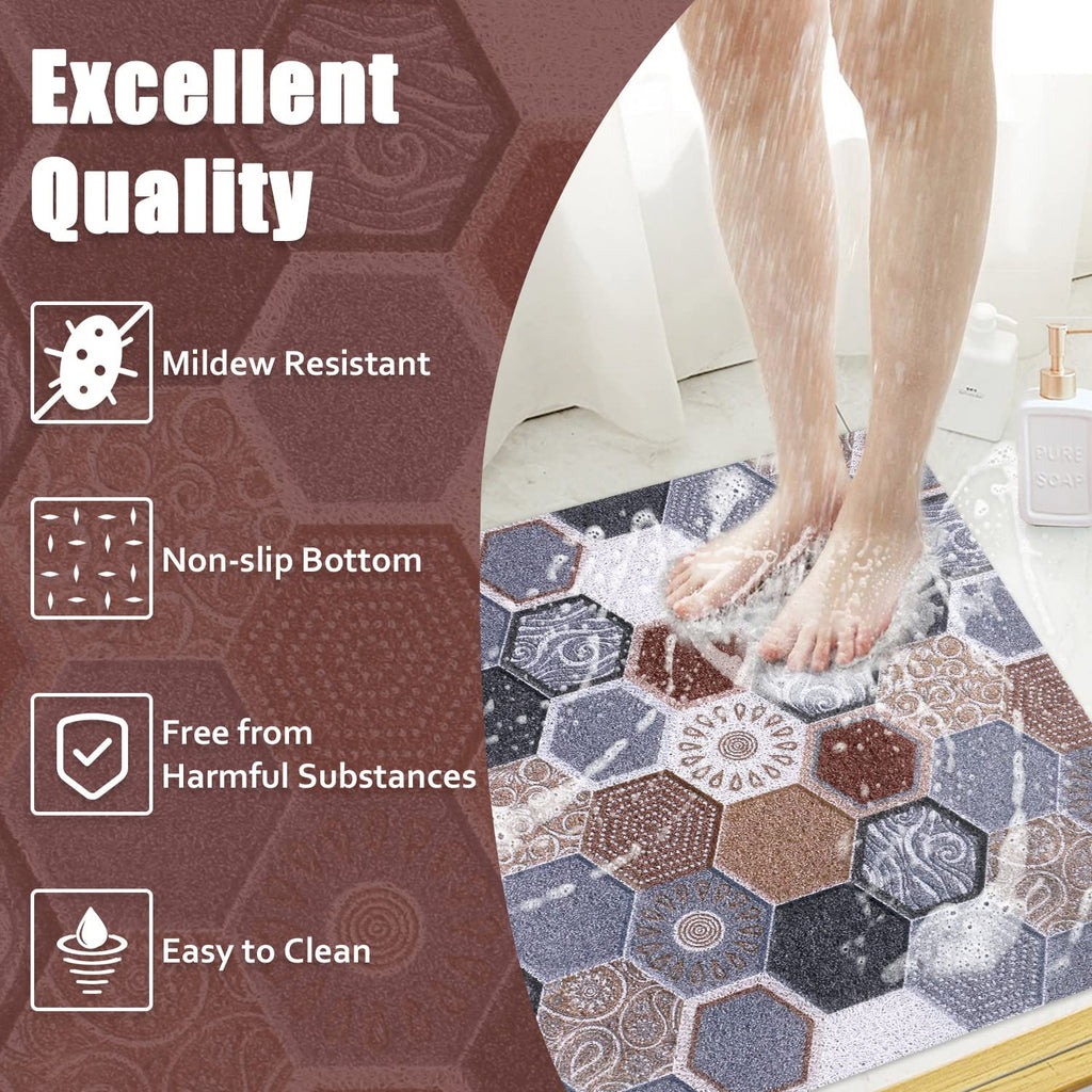Shower Mat Non-Slip, Soft Comfort Bath Mat with Drainage Holes, PVC Loofah Massage Bathmat for Shower,Tub,Bathroom,Wet Areas, Quick Drying