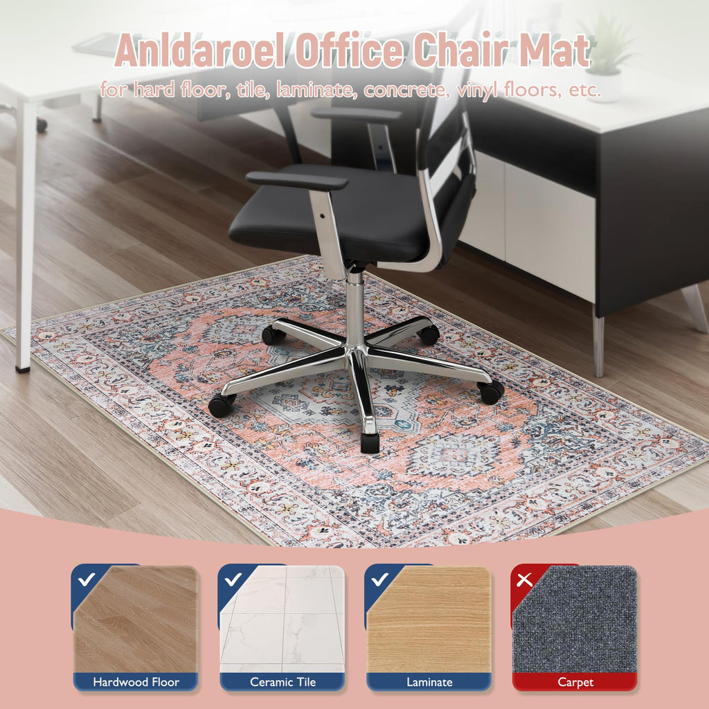 Anidaroel Desk Chair Mat for Hardwood Floor & Tile, 48"x60" Office Chair Mat for Hard Floors, Chair Rug for Rolling Chair, Low Pile Carpet Protector Mat for Office Chair, Easy to Roll