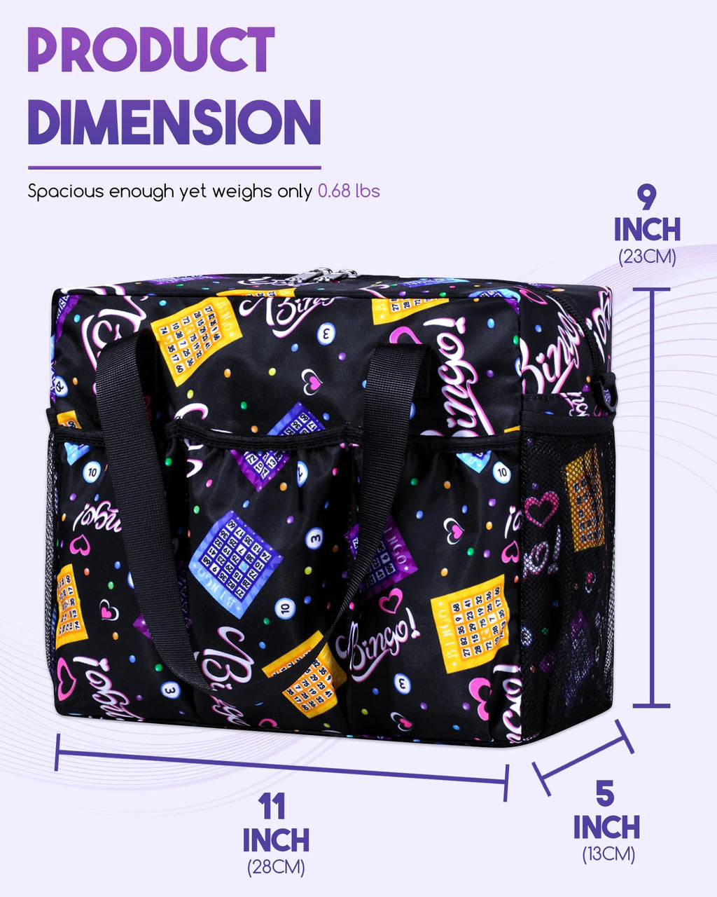 Bingo Bag with Pockets for Bingo Daubers Dabbers Dobbers Black Bingo Bag for Bingo Stuff Supplies Bingo Game Accessories for Bingo Lovers Players Bingo Prizes for Adults Seniors Elderly Juego de Bingo