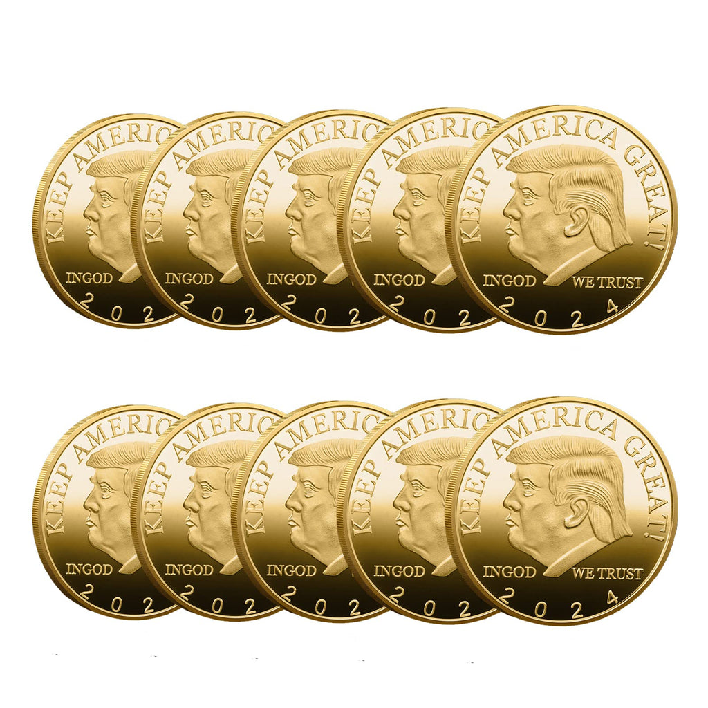 YJSD 10 Pieces Donald Trump 2024 Two Tone Gold Head Coin Silver Plated Commemorative Coin Keep America Great Challenge Coins Novelty Coin Political Gift