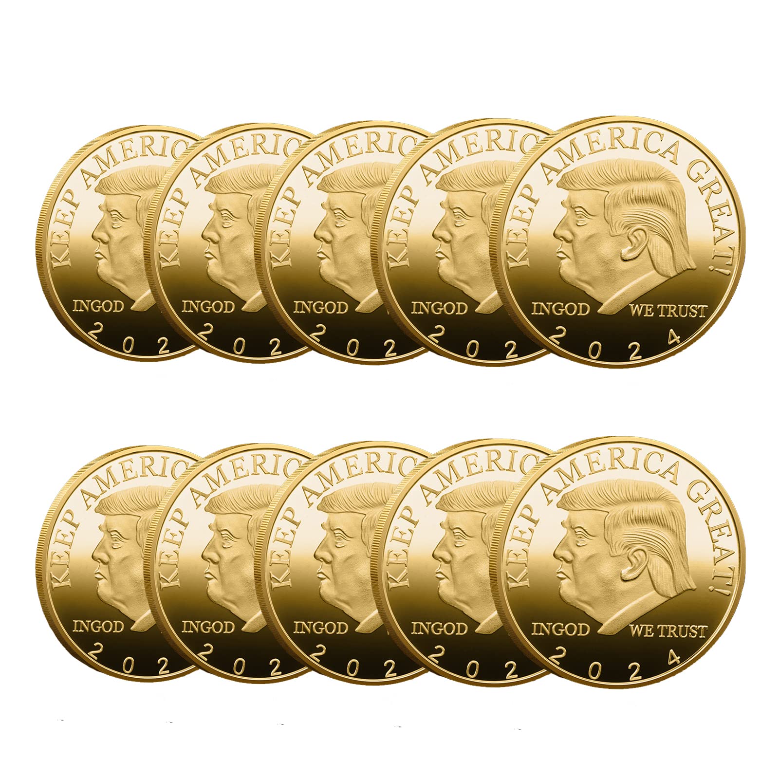 YJSD 10 Pieces Donald Trump 2024 Two Tone Gold Head Coin Silver Plated Commemorative Coin Keep America Great Challenge Coins Novelty Coin Political Gift