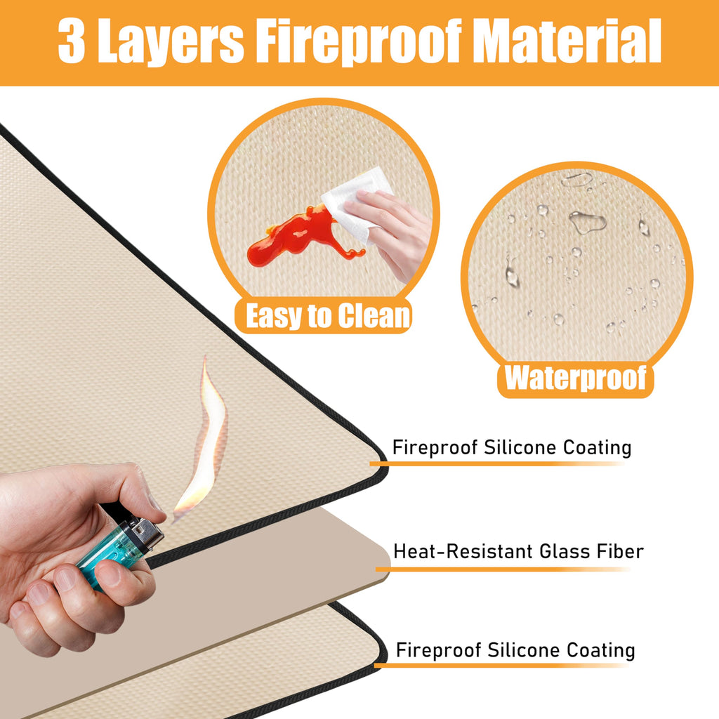 Amerbro Heat Resistant Mats for Countertop - Fireproof 16x20in Heat Resistant Mats for Air Fryer - Kitchen Countertop Protector for Air Fryer, Coffee Maker, Stand Mixer, Toaster, Oven 2PCS - Khaki