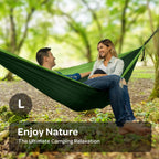 Durable Hammock 500 lb Capacity - Lightweight Nylon Camping Hammock Chair - Double or Single Sizes w/Tree Straps and Attached Carry Bag - Portable for Travel/Backpacking/Beach/Backyard (Large,Green)