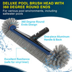 Deluxe Swimming Pool Cleaning Kit Including Pool Skimmer Net with Rubber Edge, 17.5" Pool Brush Head & Rotatable Pool Scrub Brush, Heavy Duty Pool Cleaning Kit Inground & Above Ground Pool (No Pole)