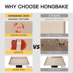 HONGBAKE Baking Sheet Pan Set of 3, Cookie Sheets for Oven, Nonstick Half/Quarter/Jelly Roll Pans with Diamond Texture Pattern, 0.8mm Thick Heavy Duty Cookie Tray, Champagne Gold
