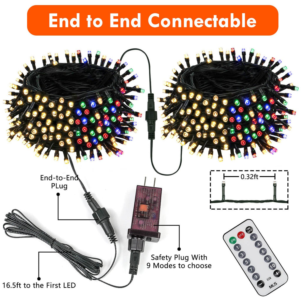 82FT 200 LED Color Changing Christmas String Lights with Remote & Timer & Memory Function, 8 Lighting Modes Waterproof Fairy String Lights for Xmas Tree Holiday Party Garden (Warm White & Multicolor)