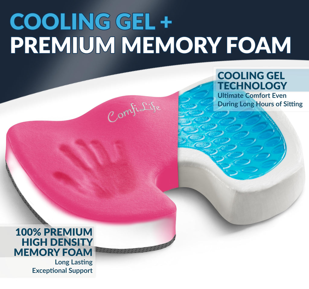 ComfiLife Premium Gel & Memory Foam Seat Cushion – Doctor Recommended Office Chair Cushion, Car Seat Cushion – Chair Cushions for Back & Sciatica Pain Relief – Seat Cushions for Office & Desk (Pink)