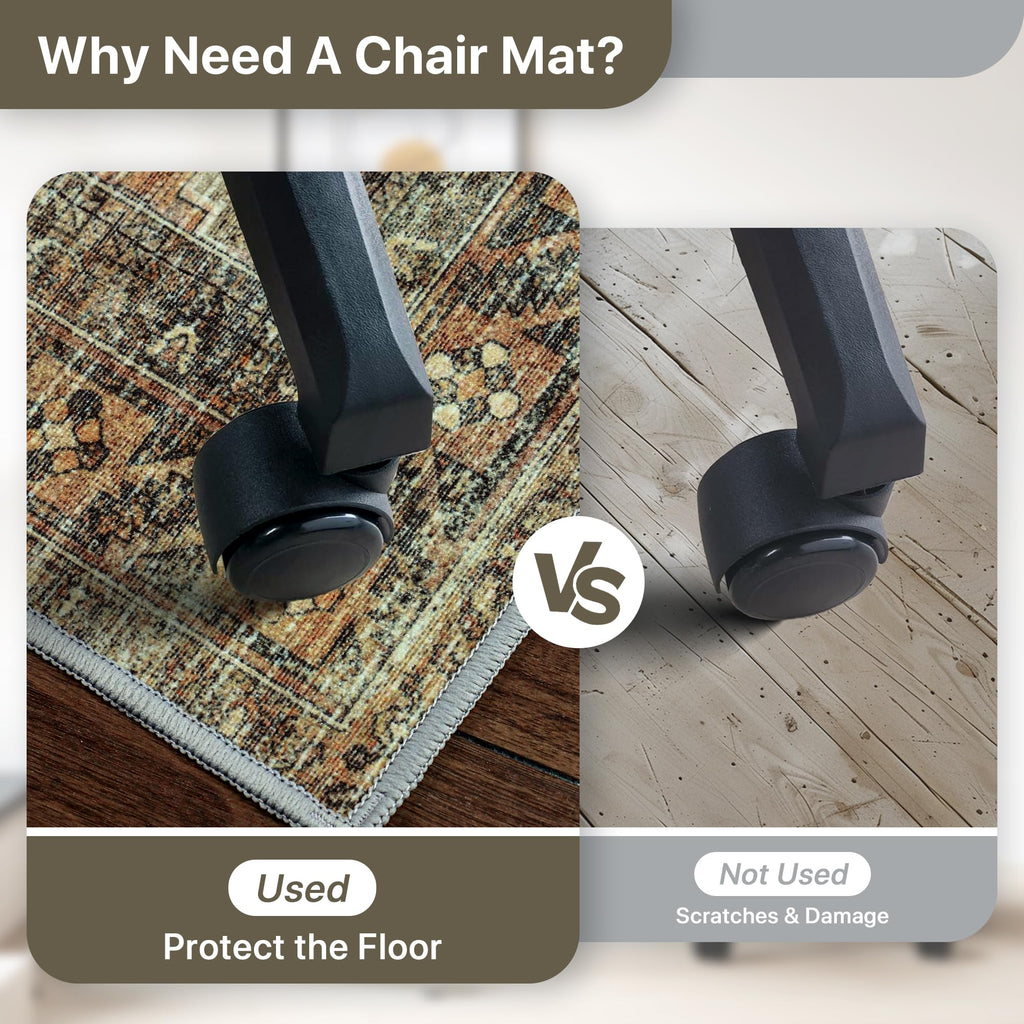 48"x60" Office Chair Mat for Hardwood Tile Floor, Under Desk Carpet Protector for Rolling Computer Chair Mat, Machine Washable Area Rug, Anti-Slip 1/5" Thick Low Pile Thin Vinyl Floor Mat, Sepia