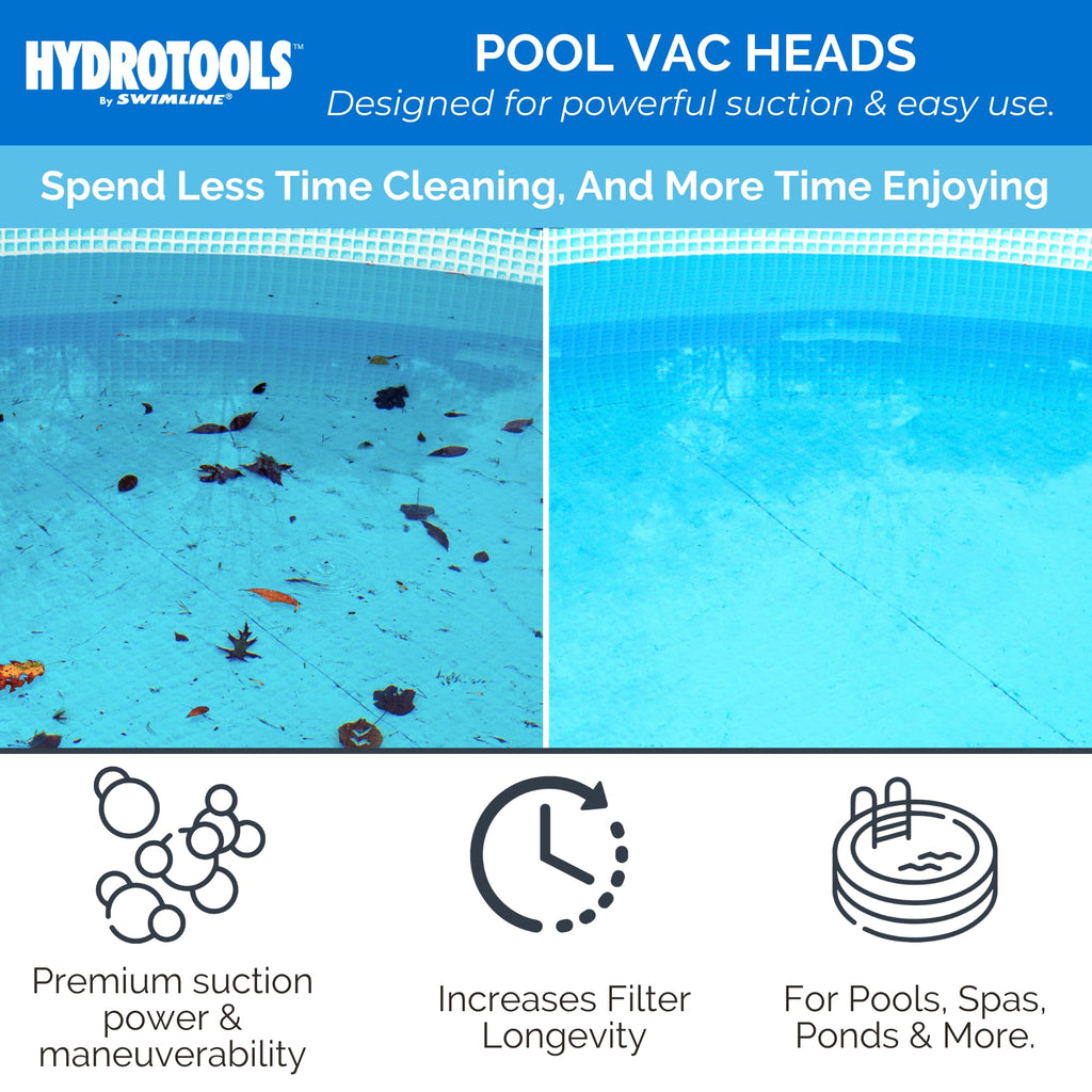 SWIMLINE HYDROTOOLS Manual Pool Vacuum Head Attachment For Inground & Above Ground Pools |Weighted Swimming Pool Vac Head Half Moon W/ Bristles| Swivel Hose 1-1/4 or 1-1/2’’| Clean Debris Corners