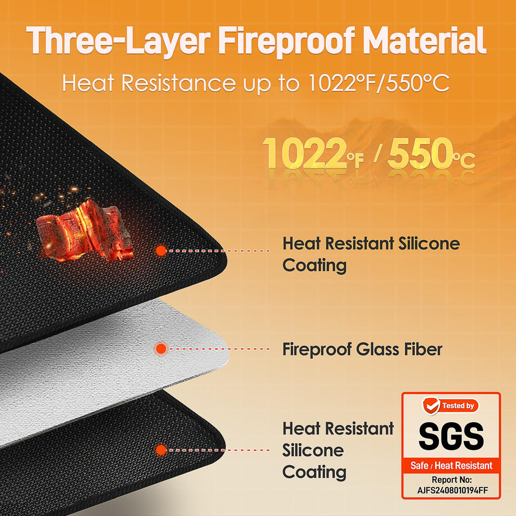 Amerbro Heat Resistant Mats for Countertop - Firproof 16x24 in Heat Resistant Mats for Air Fryer - Kitchen Countertop Protector for Air Fryer, Coffee Maker, Stand Mixer, Toaster, Oven 2PCS - Black