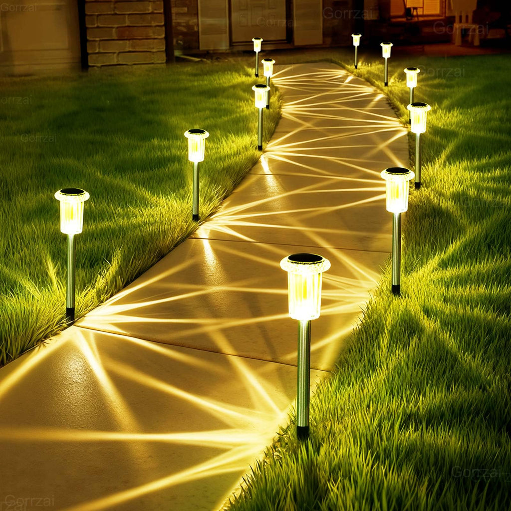 Gorrzai Solar Lights Outdoor 10 Pack Solar Pathway Lights Outdoor LED Waterproof Stainless Steel Driveway Lighting for Outdise, Yard, Walkway, Sidewalk, Garden, Lawn (Warm White)