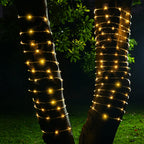 ICRGB Solar Rope Lights Outdoor, 66FT 200 LED Christmas Lights with Remote, Outdoor IP67 Waterproof 8 Modes Garden String Lights Decorative for Wedding Christmas Halloween Patio Porch Pool, Warm White