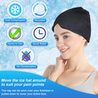Comfitech Migraine Ice Head Wrap, Headache Relief Hat for Migraine Cap for Tension Puffy Eyes Migraine Relief Cap for Sinus Headache and Stress Relief Cold Compress (Medium Black)