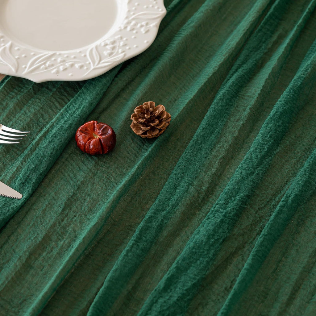 Keketo 6pcs Christmas Emerald Green Cheesecloth Table Runner Gauze 120 Inch 10 FT Rustic Boho Cheese Cloth Runner for Wedding Baby Shower Bridal Shower Birthday Party Long Sheer Home Decorations