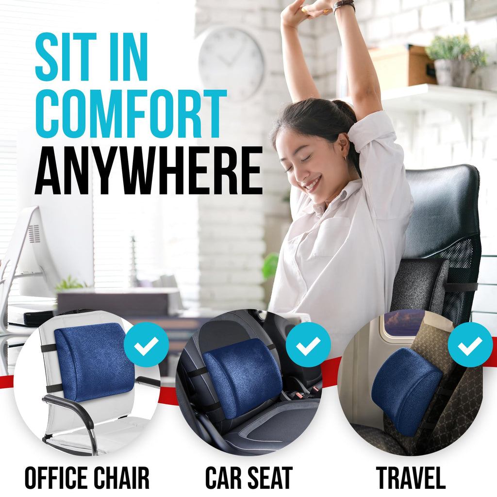 FORTEM Office Chair Cushion and Back Support for Office Chair, Lumbar Support Pillow, Memory Foam, Non Slip Sitting and Back Rest for Gaming, Car Seat Cushion, Chair Pad
