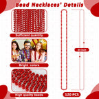 120PCS Bead Necklace, Red Mardi Gras Beads, 33 IN Mardi Gras Accessories, Party Costume Beads Parade Throws Bulk for Christmas Pirate Baby Shower Wedding Party Favors Supplies Decoration