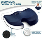 ComfiLife Premium Comfort Seat Cushion - Non-Slip Orthopedic 100% Memory Foam Coccyx Cushion for Tailbone Pain - Cushion for Office Chair Car Seat - Back Pain & Sciatica Relief (Navy)