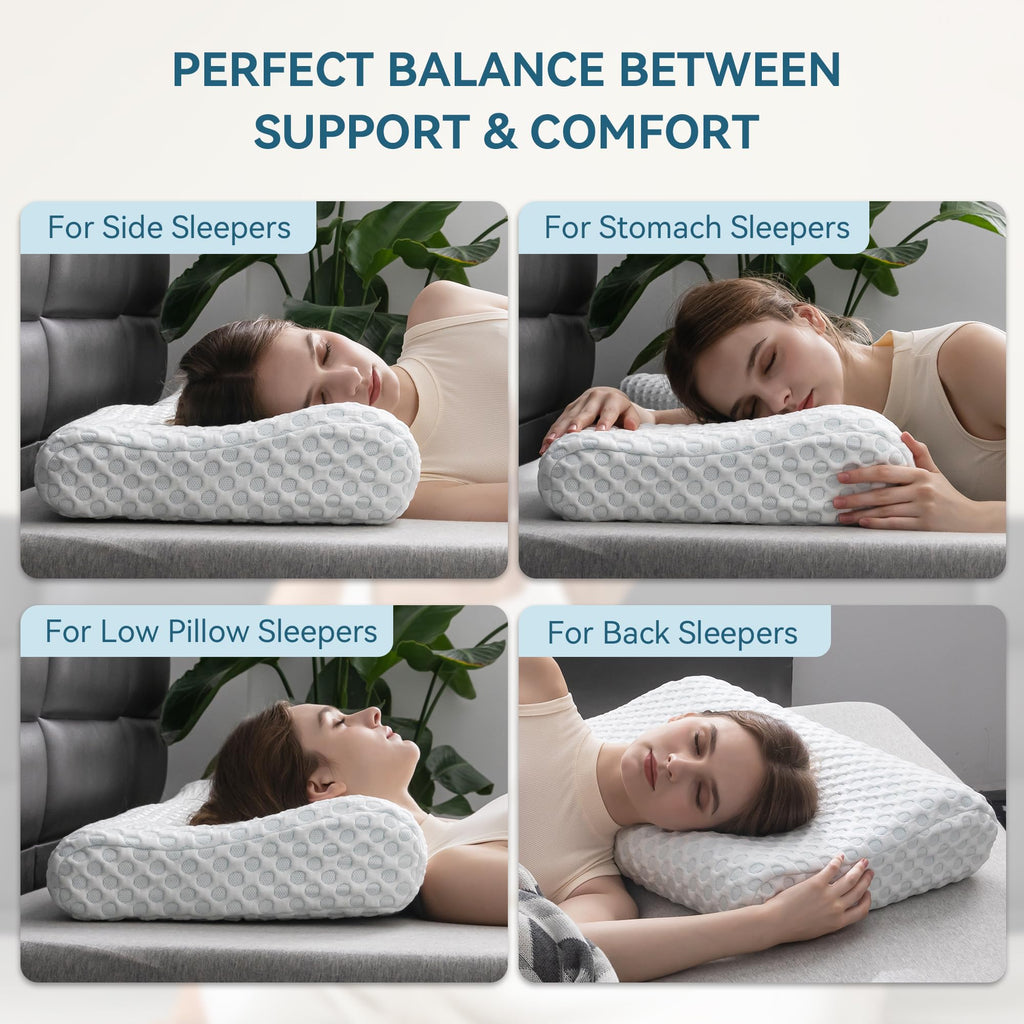Neck Pillow Memory Foam Contour Pillow for Pain Relief Cervical Pillow for Sleeping, Orthopedic for Neck and Shoulder Pain, Ergonomic Pillow for Side Back Stomach Sleeper-Firm