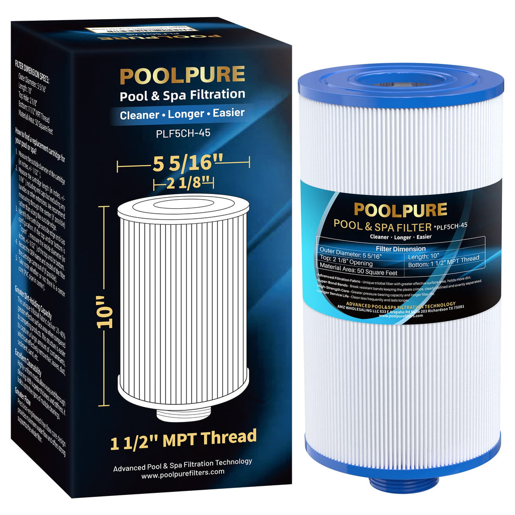POOLPURE Replacement Filter for PFF50P4, Unicel 5CH-45, Filbur FC-2401, Baleen AK-90108, Legend 090164055428, PFF50 W/PAD, PFF50-PAD4, PFF50P, SD-00363, 45 sqft Filter Cartridge