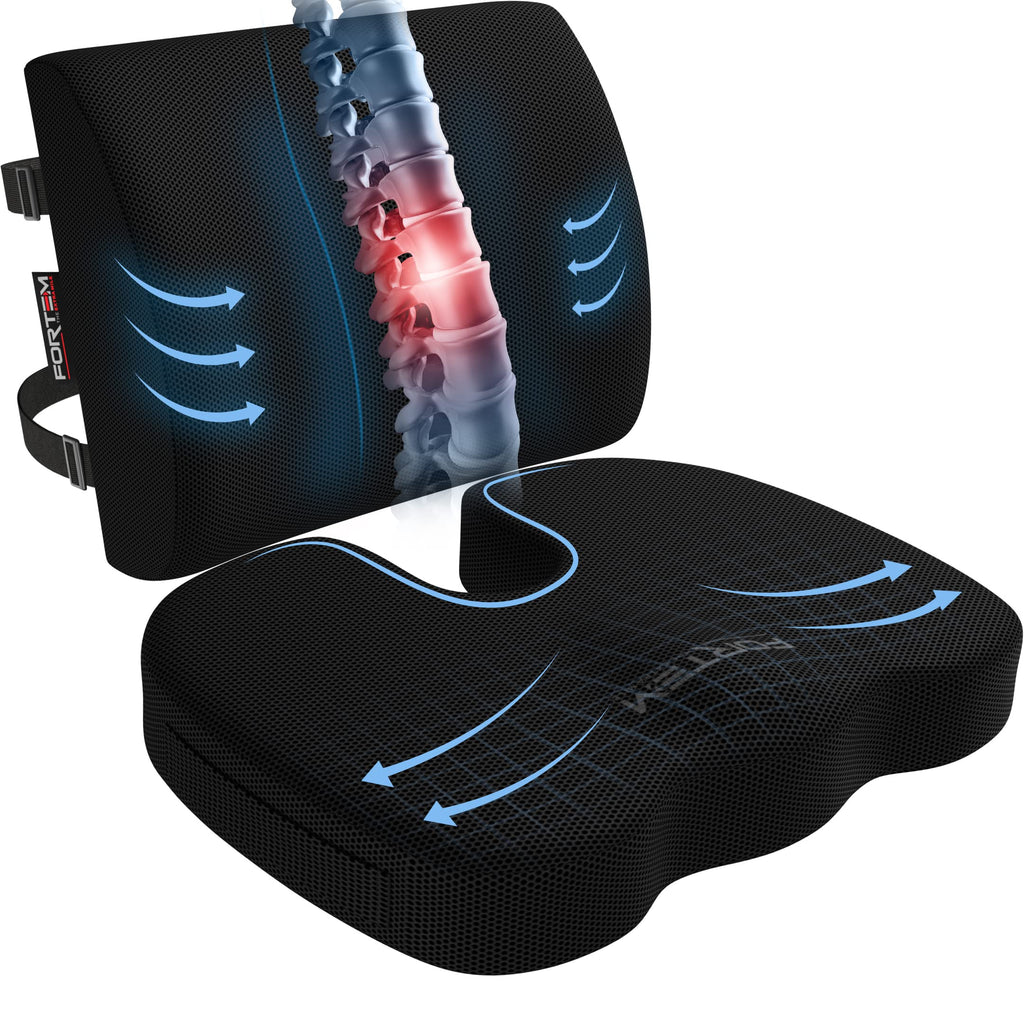 FORTEM Office Chair Cushion and Back Support for Office Chair, Lumbar Support Pillow, Memory Foam, Non Slip Sitting and Back Rest for Gaming, Car Seat Cushion, Chair Pad