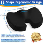 TushGuard Seat Cushion for Office Chair Memory Foam Non-Slip Desk Seat Cushion Back, Coccyx, Sciatica, Tailbone Pain Relief Butt Pillow for Office Chair, Car, Wheelchair, Black