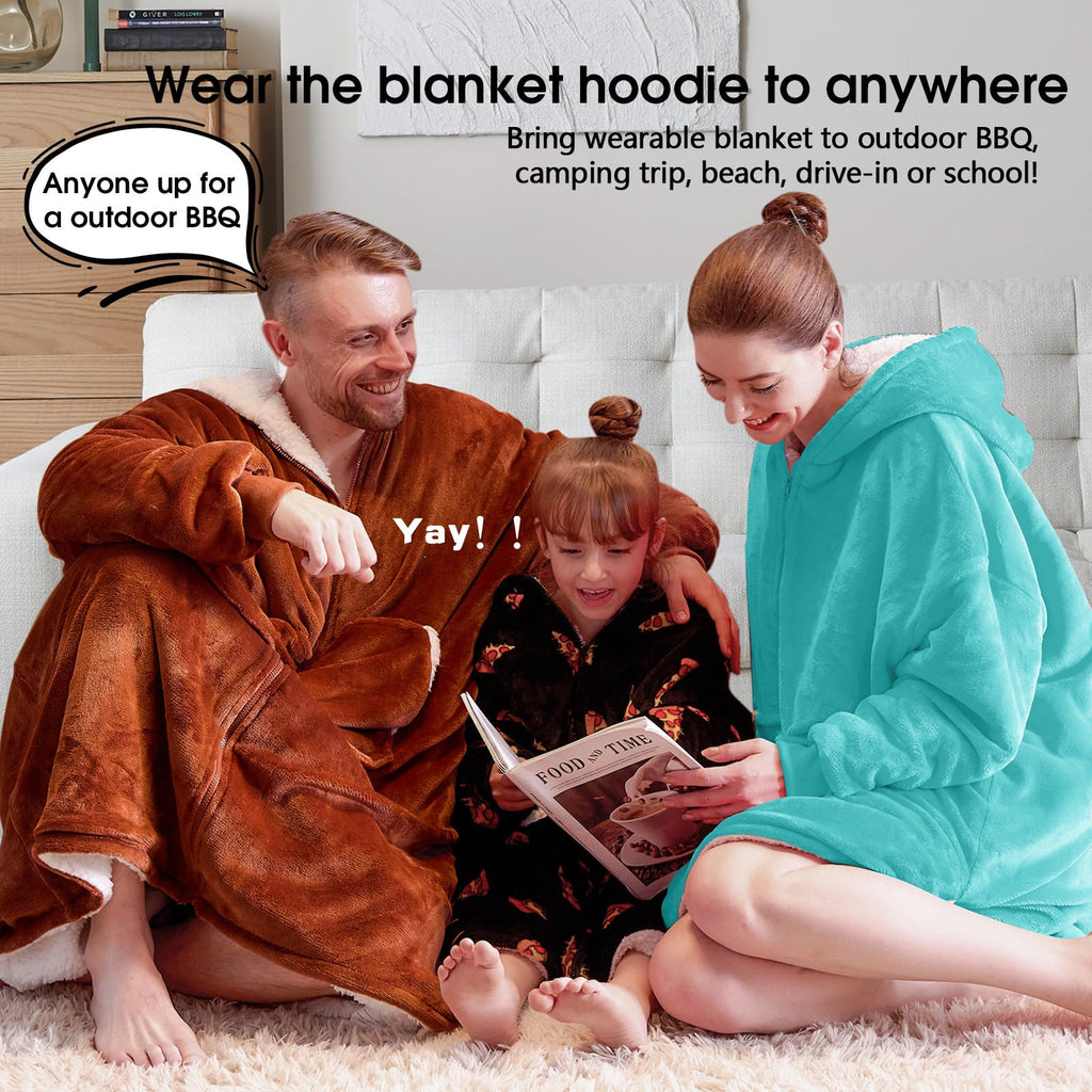 JOYWOO Turquoise Teal Wearable Blanket Hoodie, Birthday Gifts for Trendy Girls Girlfriend Stuff, Oversized Hooded Blanket for Adult Women, Cozy Sherpa Sweatshirt Blanket with Giant Pocket and Zipper