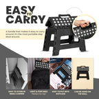 Folding Step Stool with Handle – 9 Inch Anti Slip Collapsible Stool – Holds Up to 300 lbs – Sturdy Plastic Step Stool Foldable for Kitchen, Bathroom and Home Use (1-Pack, Black)