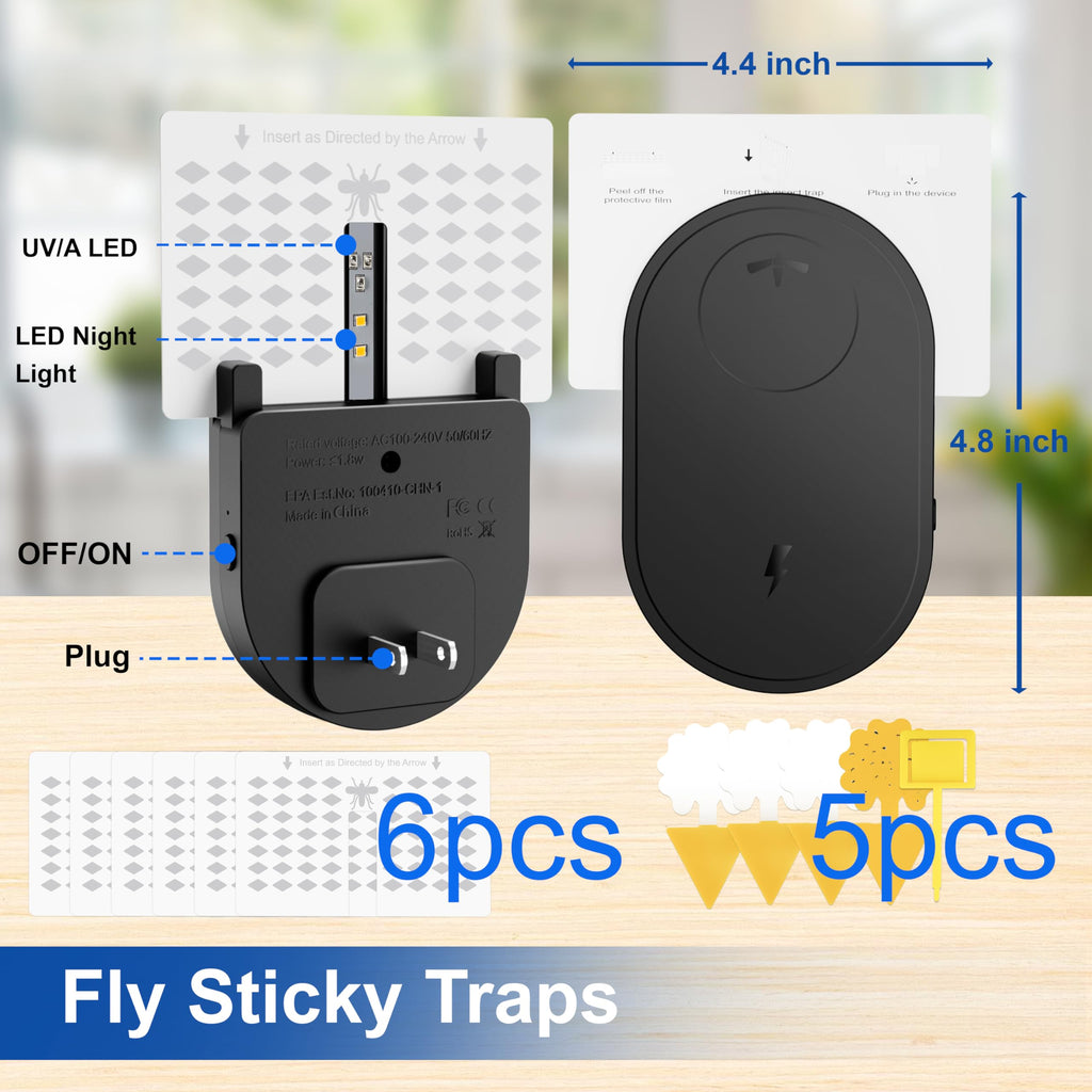 Flying Insect Trap, Insect Catcher, Indoor Fly Trap with 6pcs Fly Trap Refill, Fruit Fly Traps for Gnat, Moth, Mosquito, Bug Light Plug in Insect Killer
