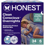 The Honest Company Comfort Dry Overnight Diapers, Up to 12 Hours Protection, Hypoallergenic, Fragrance-Free, Cozy Cloud + Star Signs, Club Box Size 6 (35+ lbs), 34 Count