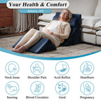 Qirroboni 4PCS Orthopedic Bed Wedge Pillow Set, Adjustable Pillows for Neck Back and Leg Pain Relief Comfortable & Post Surgery Foam- Heartburn Anti Snoring Acid Reflux & GERD Sleeping Full Navy