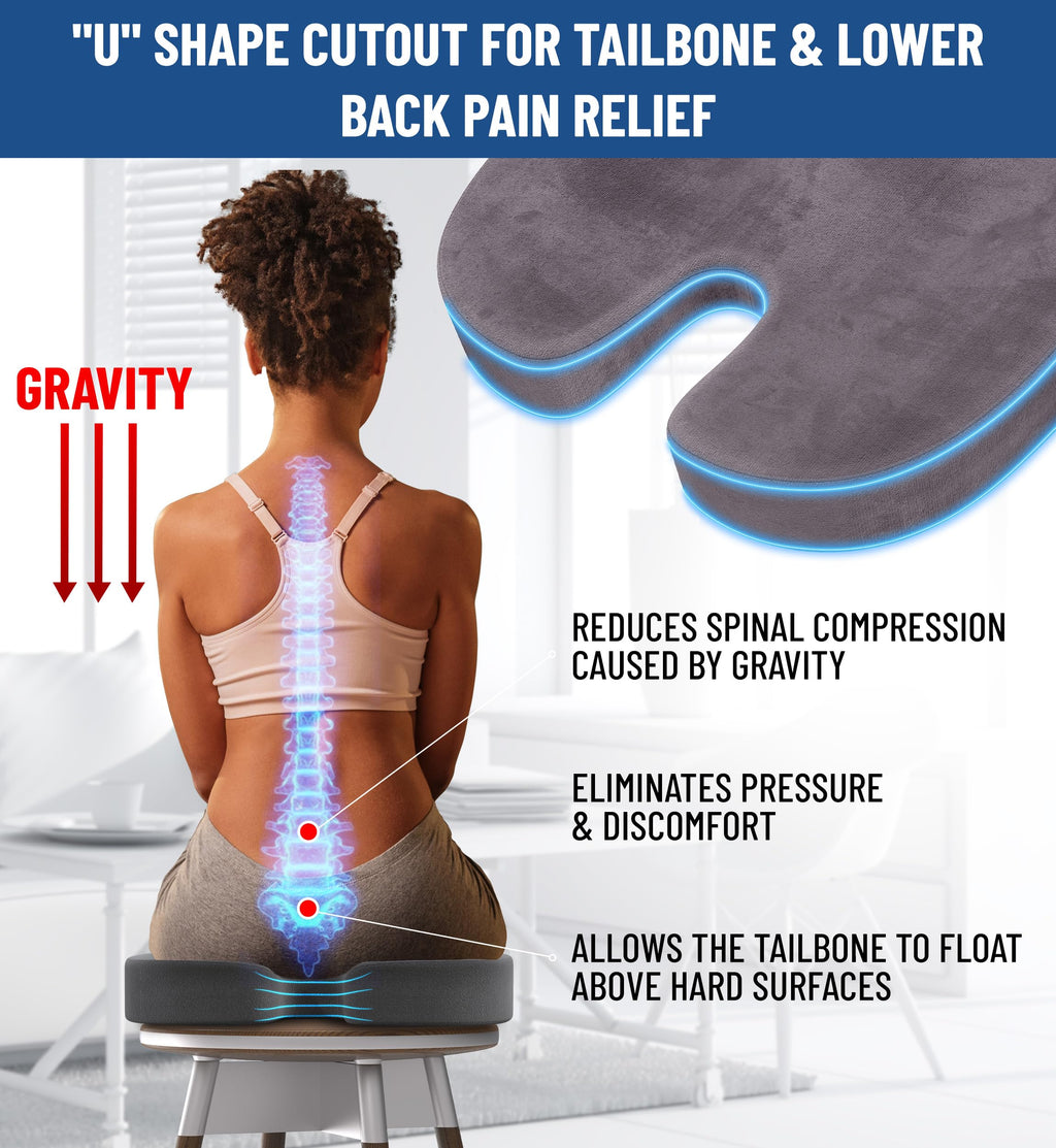Everlasting Comfort Memory Foam Seat Cushions for Office Chairs - Sciatica & Tailbone Pain Relief Cushion - Car Seat & Office Chair Cushion - Ergonomic Office Desk Accessories for Comfort