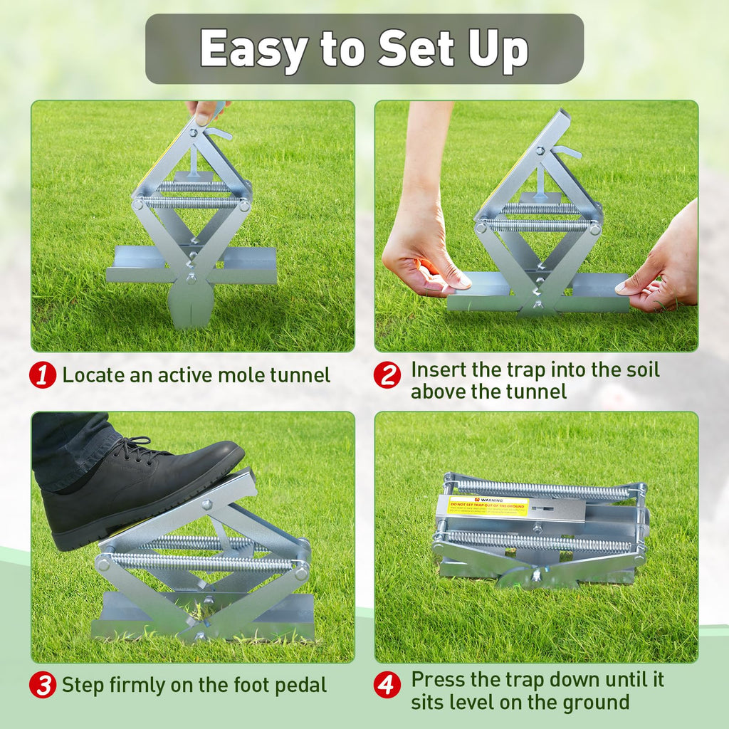 Mole Traps, 2 Pack Scissor Mole Trap with Rust-Proof Steel & High-Resilience Spring, Reusable Outdoor Mole Killer for Lawn, Garden & Farm, One-Step Setup, Quick Capture Gopher & Vole Trap