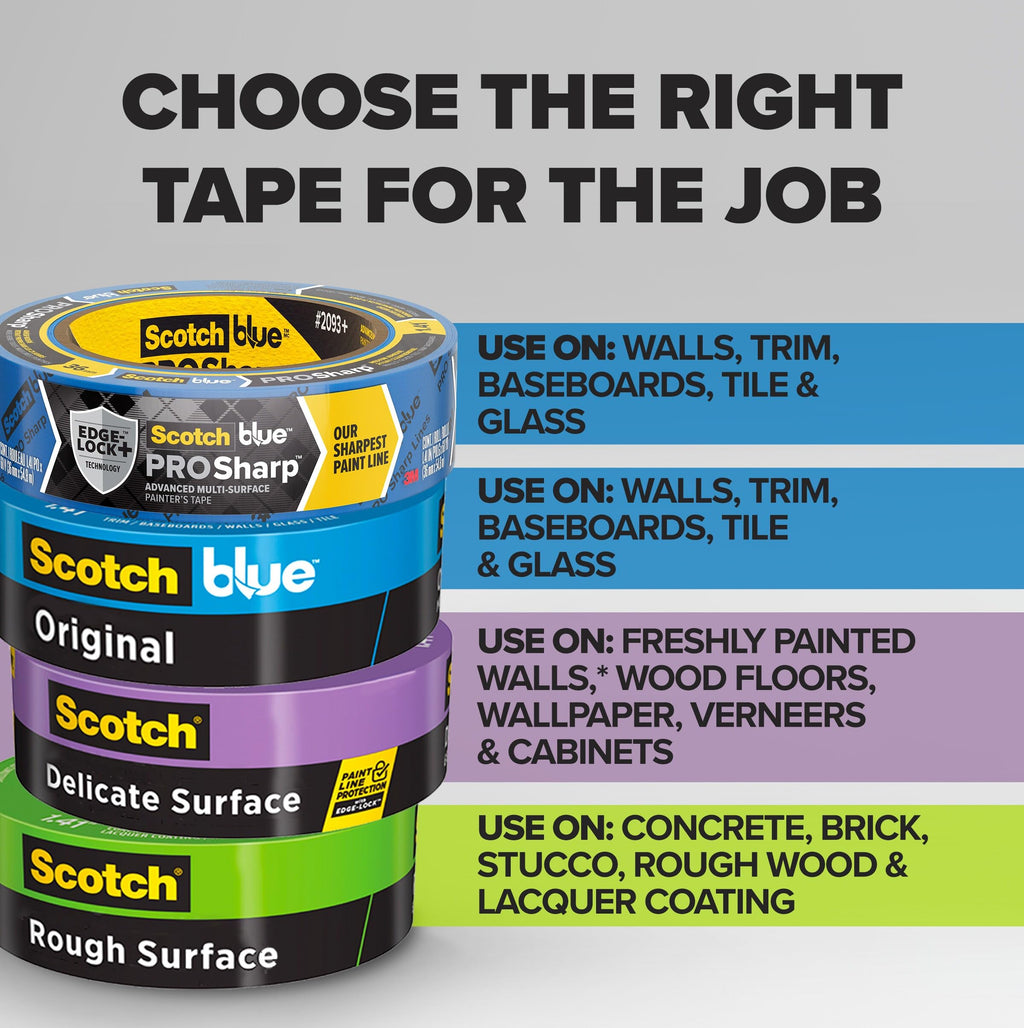 ScotchBlue PROSharp Painter's Tape 1 Inch Wide (0.94 in x 60 yd) 3 Rolls Blue Tape Protects Surfaces and Removes Easily, Edge-Lock Tape for Indoor and Outdoor Use (2093+-24AC3)